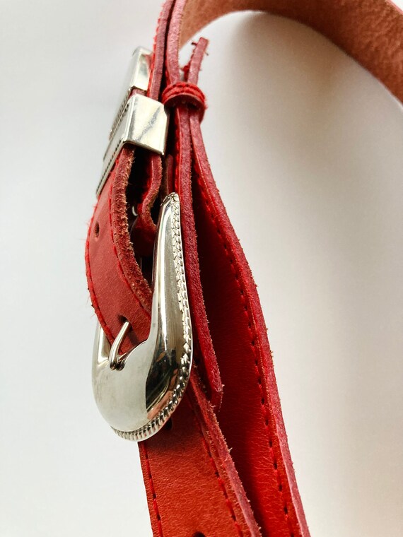 Vintage 80’s Western Red Leather Ranger Belt by C… - image 6