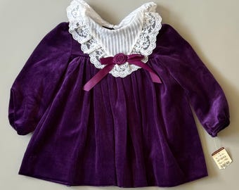 Vintage 80’s Purple Velvet Lace Rare Editions Baby Dress Size 12 M