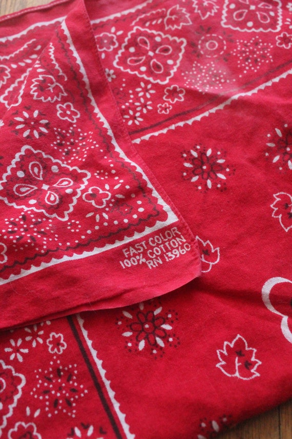 Vintage 50's/60's Red Bandana 100 Percent Cotton … - image 2