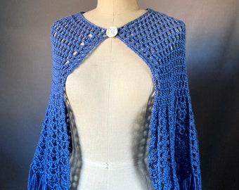 Vintage 70’s Handmade Dusty Blue Crochet Shawl Wrap