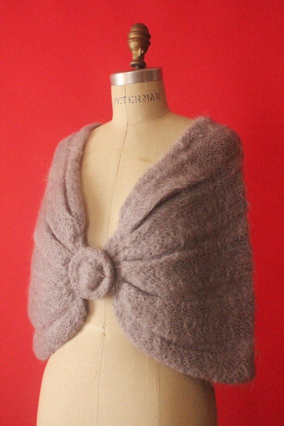 Vintage 50's Lavender Handmade Mohair Knit Shawl … - image 4