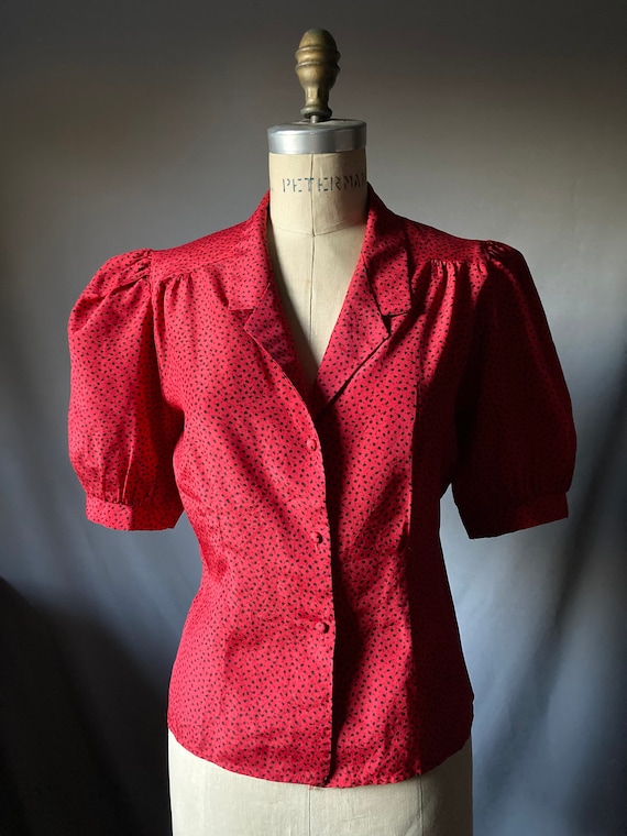 Vintage 80’s L’Tonary Red and Black Abstract Flor… - image 1