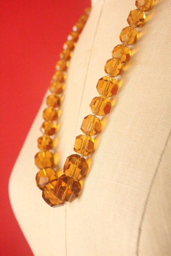 Vintage 30's Art Deco Amber Faceted Glass Beaded … - image 6