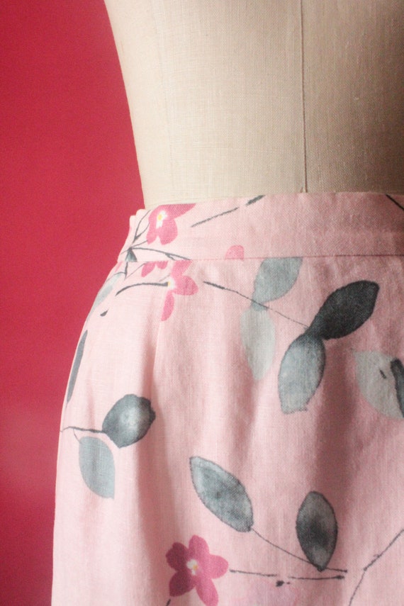 Vintage 90's Pale Pink Floral Linen Skirt by Spen… - image 3