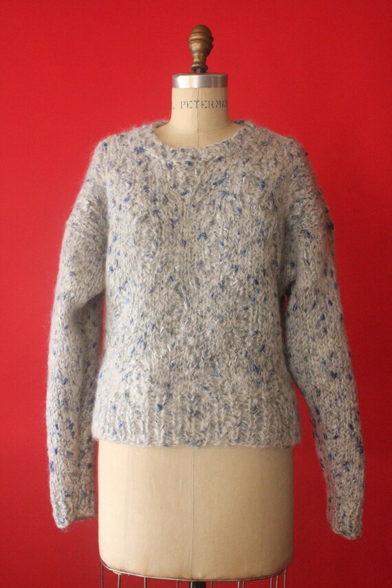 Vintage 70's Handmade White and Blue Mohair Knit P