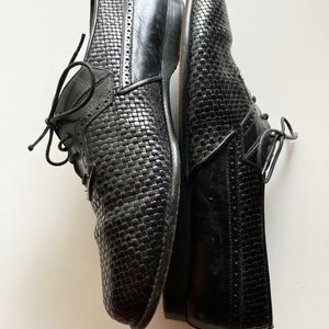 Vintage 70-/80-tals R Martegani Boutique Line svarta vävda läder Oxfords med snörning, loafers storlek 10, tillverkade i Italien bild 7