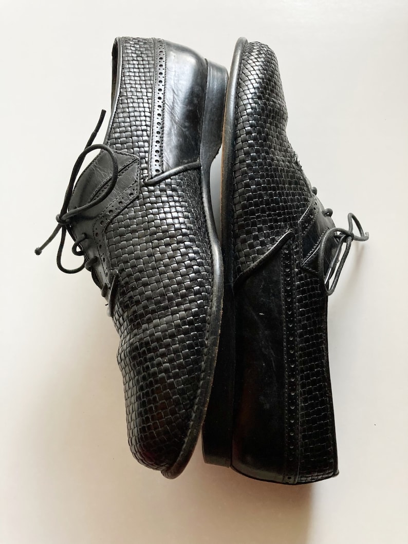 Vintage 70-/80-tals R Martegani Boutique Line svarta vävda läder Oxfords med snörning, loafers storlek 10, tillverkade i Italien bild 7