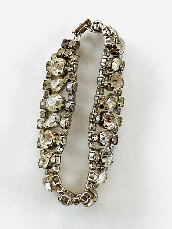 Vintage 50’s Rhinestone Pronged Bracelet Signed L… - image 1