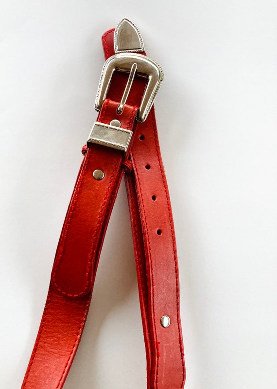 Vintage 80’s Western Red Leather Ranger Belt by C… - image 10