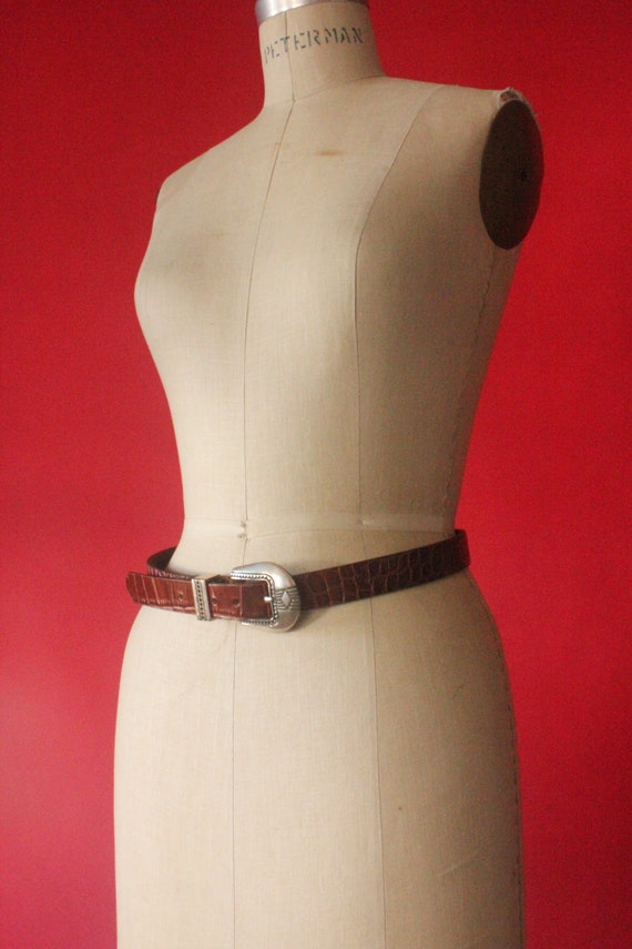 Vintage 90's Western Brown Croc Embossed Leather … - image 4