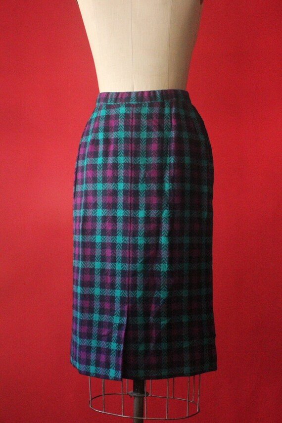 Vintage 70's Navy, Teal and Purple Plaid Pencil S… - image 9