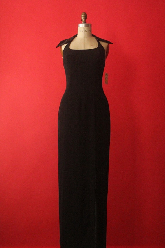 Vintage 80's/90's Black Sequin Collar Halter Long Evening Dress by Niteline Della Roufogali, Size 4 - Etsy Vintage 80's/90's Black Sequin Collar Halter Long Evening Dress by Niteline Della Roufogali, Size 4 - Etsy
