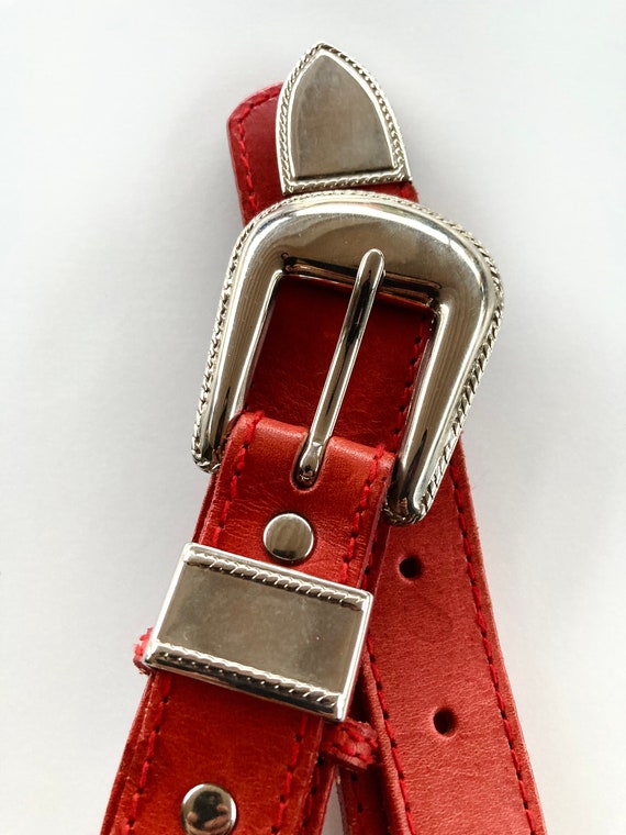 Vintage 80’s Western Red Leather Ranger Belt by C… - image 9