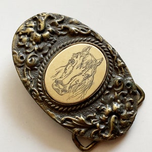 Vintage 70's Brass Western Horse Belt Buckle by Oden image 7