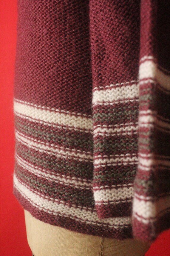 Vintage 70's Boho Burgundy, Grey and White Stripe… - image 8