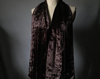 Vintage 90’s Jacqueline Ferrar Brown Velvet Beaded Fringe Shawl Wrap Scarf
