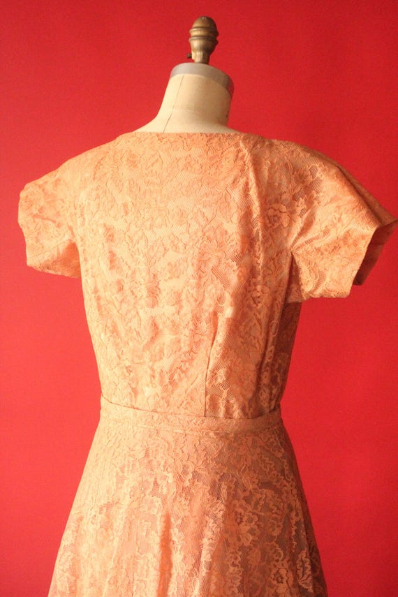 Vintage 40's Peach Lace and Pleated Chiffon Gown … - image 8