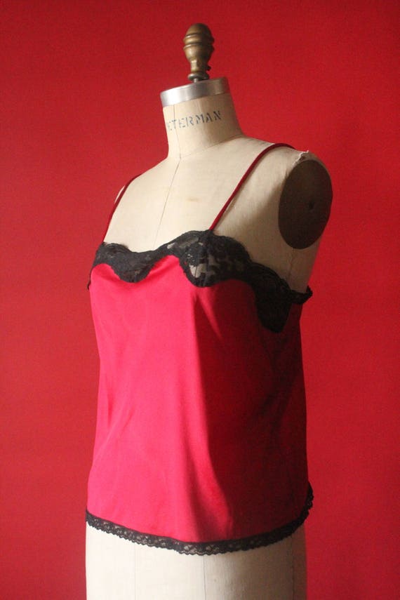 Vintage 80's Red and Black Lace Slip Tank Camisole