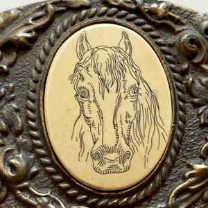 Vintage 70's Brass Western Horse Belt Buckle by Oden image 3