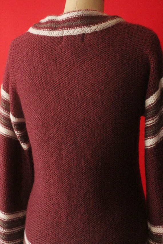 Vintage 70's Boho Burgundy, Grey and White Stripe… - image 10