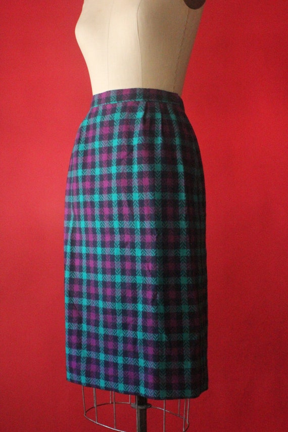 Vintage 70's Navy, Teal and Purple Plaid Pencil S… - image 2