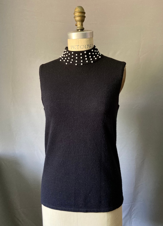 Vintage 90’s Black Knit Pullover Tank Pearl Embell