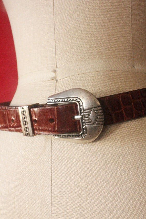 Vintage 90's Western Brown Croc Embossed Leather … - image 6