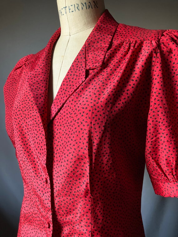 Vintage 80’s L’Tonary Red and Black Abstract Flor… - image 6