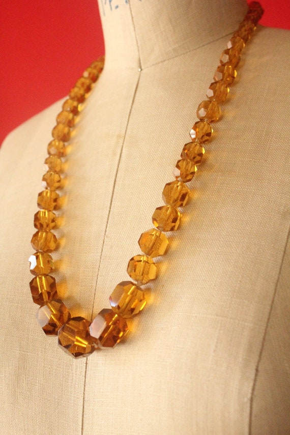 Vintage 30's Art Deco Amber Faceted Glass Beaded … - image 4