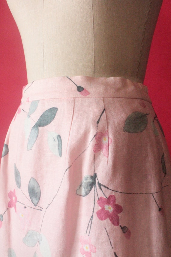 Vintage 90's Pale Pink Floral Linen Skirt by Spen… - image 6