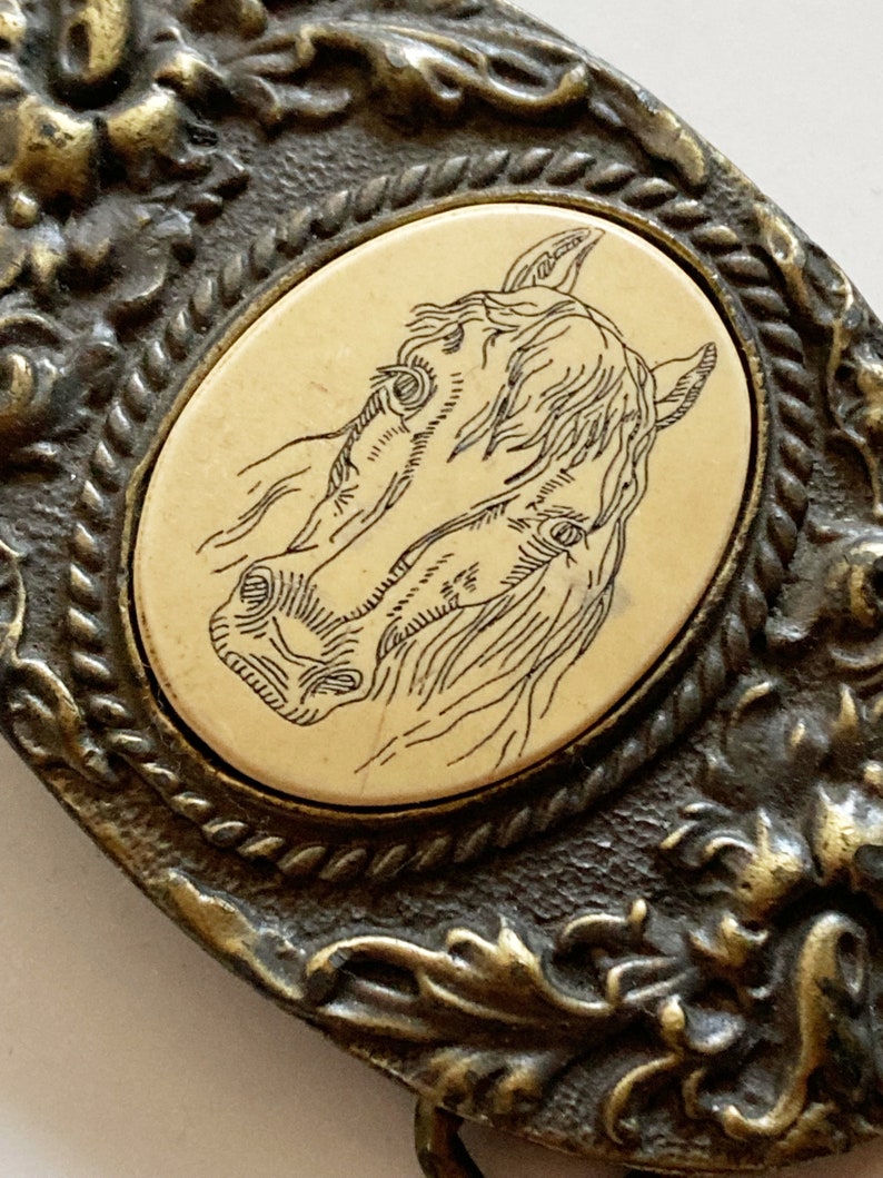 Vintage 70's Brass Western Horse Belt Buckle by Oden image 8