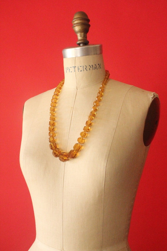 Vintage 30's Art Deco Amber Faceted Glass Beaded … - image 1