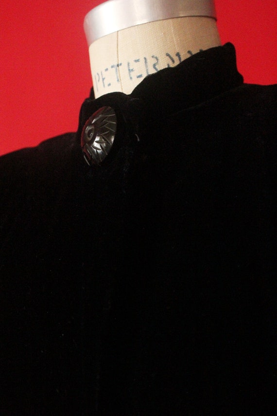 Vintage 30's Black Silk Velvet Opera Coat Evening… - image 6