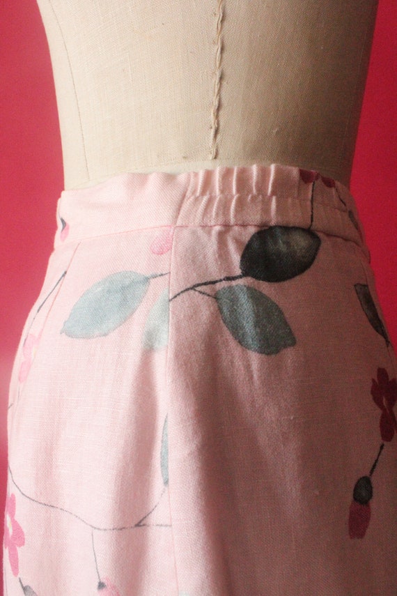 Vintage 90's Pale Pink Floral Linen Skirt by Spen… - image 8