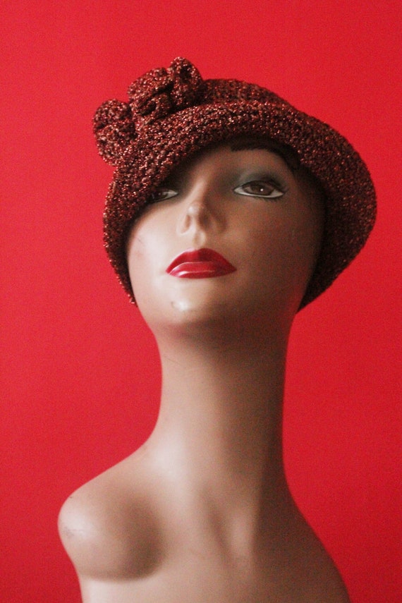 Antique 20's Handmade Bronze Metallic Crochet Knit