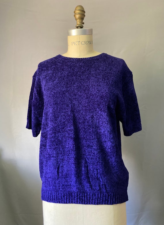 Vintage 90’s Purple Knit Short Sleeve Pullover Sw… - image 1