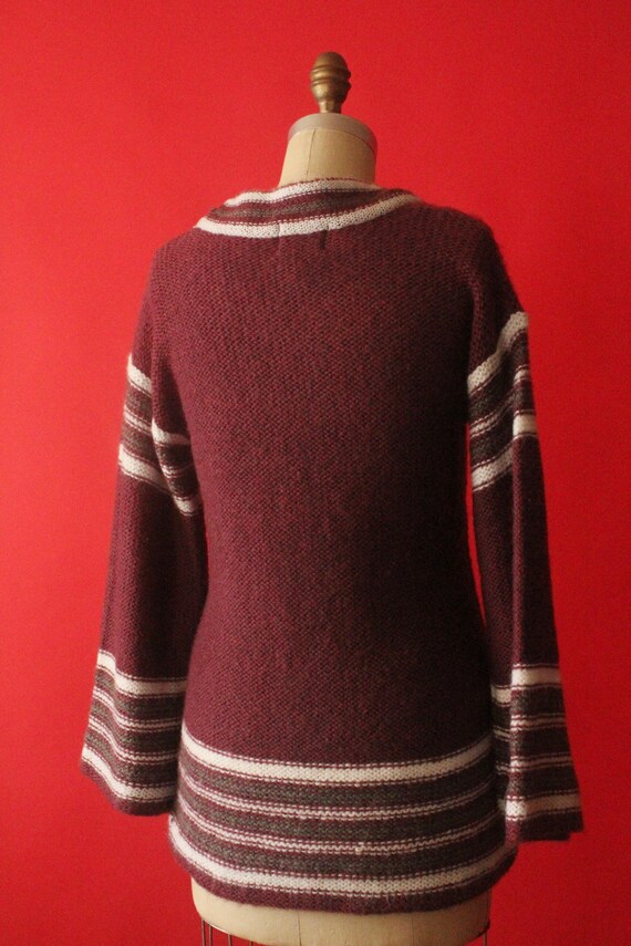 Vintage 70's Boho Burgundy, Grey and White Stripe… - image 9