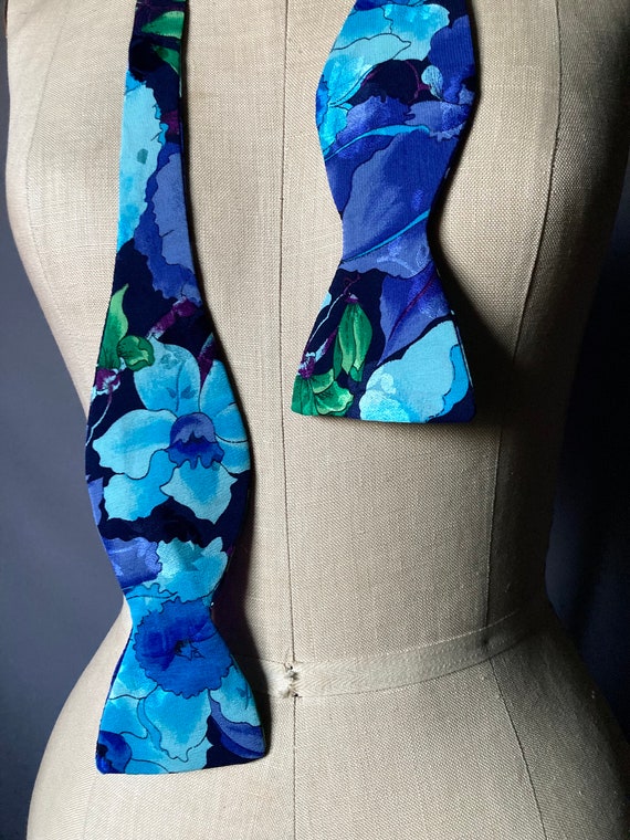 Vintage 80’s Floral All Silk Self Tie Bow Tie by … - image 10