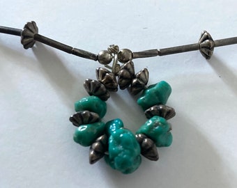 Vintage 50’s 60’s Sterling Silver and Turquoise Beaded Pendant Necklace