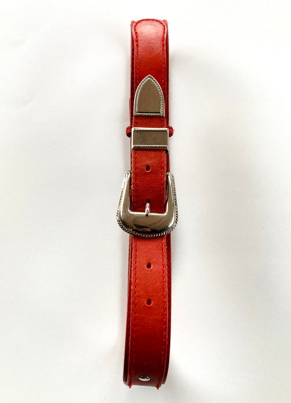 Vintage 80’s Western Red Leather Ranger Belt by C… - image 5