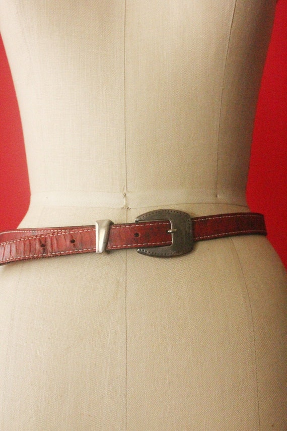 Vintage 80's Red and Black Leather Distressed Wes… - image 3