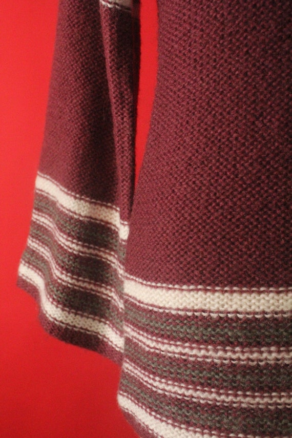 Vintage 70's Boho Burgundy, Grey and White Stripe… - image 3