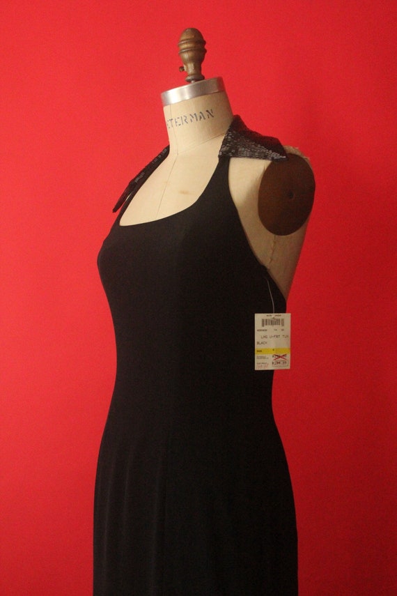 Vintage 80's/90's Black Sequin Collar Halter Long… - image 4