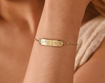 Pulsera con nombre en escritura egipcia antigua de plata 925, joyería con nombre personalizado de Egipto, pulsera con nombre en cartucho jeroglífico egipcio, joyería egipcia