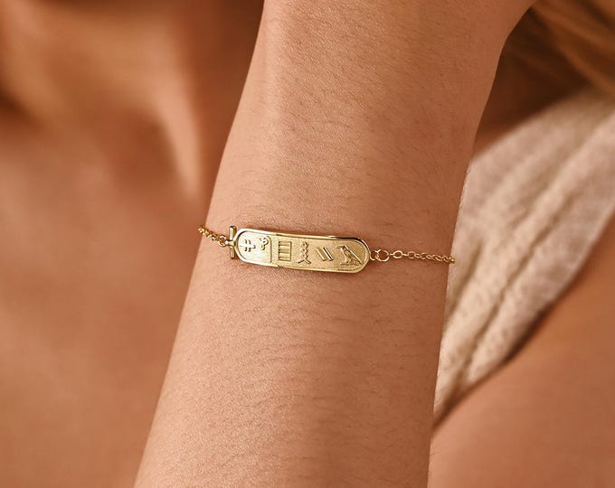 925 Silver Ancient Egyptian Script Name Bracelet, Egypt Custom Name Jewelry, Egyptian Hieroglyphic Cartouche Name Bracelet, Egyptian Jewelry