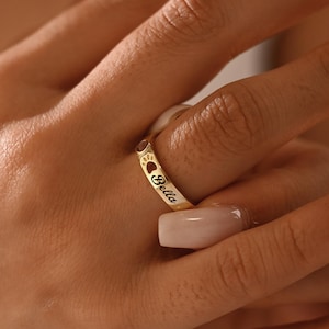 Dog Name Birthstone Paw Ring, Pet Name Ring, Personalised Remembrance Jewelry, Pet Memorial Gift, Custom Puppy Ring Animal Jewelry for Her