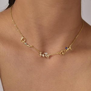 Collar con piedra de nacimiento y nombre familiar, collar con varios nombres, collar para mamá, collar para abuela, collar con piedra de nacimiento personalizado, regalo para ella