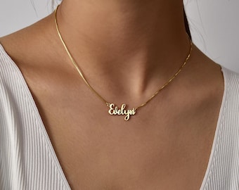 Personalised Name Necklace, 18K Gold Name Necklace, Birthday Gift for Her, Script Name Necklace, Minimalist Name Jewelry, Gift for Mum