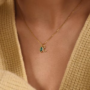 Custom Letter Necklace with Birthstone, Birthstone Initial Necklace, Personalized Letter Necklace, Gift for Grandma, Women Necklace