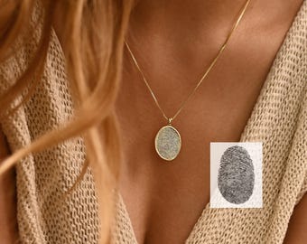 Personalised Fingerprint Necklace, Sympathy Gift, Fingerprint Pendant, Memorial Gifts for Mom, Engraved Jewellery for Her, Personalized Gift
